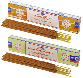 Satya Wierook cadeaus set - 2x geurstokjes - Sandelhout en Jasmijn geur - Meditatie