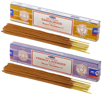 Satya Wierook cadeaus set - 2x geurstokjes - Sandelhout en Lavendel geur - Meditatie