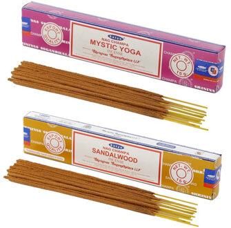 Satya Wierook cadeaus set - 2x geurstokjes - Sandelhout en Mystic Yoga geur - Meditatie