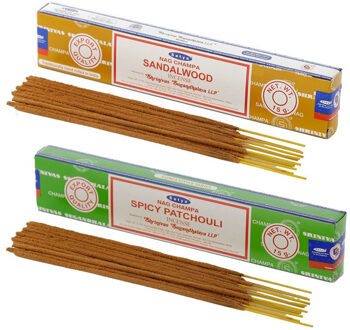 Satya Wierook cadeaus set - 2x geurstokjes - Sandelhout en Patchouli geur - Meditatie