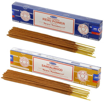 Satya Wierook cadeaus set - 2x geurstokjes - Sandelhout en Reiki Power geur - Meditatie