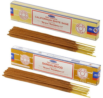 Satya Wierook cadeaus set - 2x geurstokjes - Sandelhout en Witte Salie geur - Meditatie