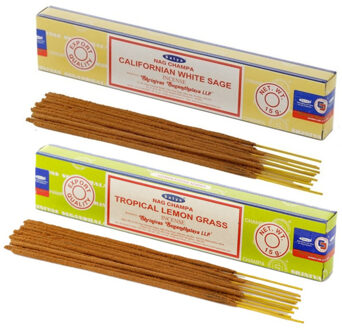 Satya Wierook cadeaus set - 2x geurstokjes - Witte Salie en Citroengras geur - Meditatie