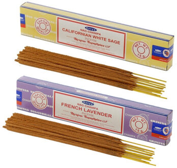 Satya Wierook cadeaus set - 2x geurstokjes - Witte Salie en Lavendel geur - Meditatie
