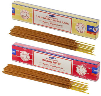 Satya Wierook cadeaus set - 2x geurstokjes - Witte Salie en Rozen geur - Meditatie