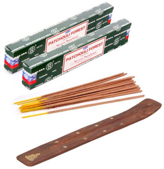 Satya Wierook cadeaus set - houder en geurstokjes - Patchouli Forrest geur - Meditatie