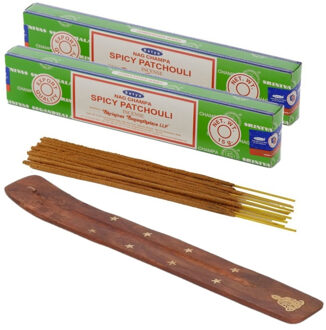 Satya Wierook cadeaus set - houder en geurstokjes - Patchouli geur - Meditatie