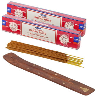 Satya Wierook cadeaus set - houder en geurstokjes - Rozen bloemen geur - Meditatie