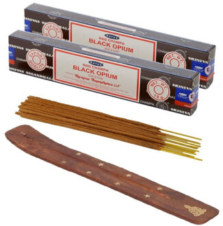 Satya Wierook cadeaus set - houder en geurstokjes - Zwarte Opium geur - Meditatie