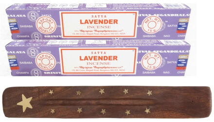 Satya Wierook stokjes Lavendel geur - voordeelpak met 24x stokjes - 25cm - met plankje/houder