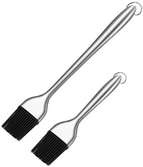 Saus Insmeerborstel Keuken Olie Bbq Grill Borstel Roestvrij Staal Koken Barbecue Borstels Siliconen Gebak Bbq Accessoires kort en lang