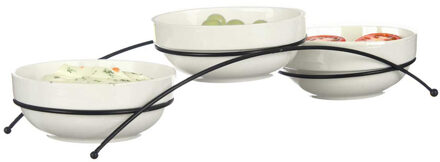 saus/snacks kommetjes/schaaltjes in standaard - wit - keramiek - set 3x stuks - D12 x 5 cm