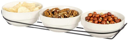 saus/snacks kommetjes/schaaltjes in standaard - wit - keramiek - set 3x stuks - D12 x 6.5 cm