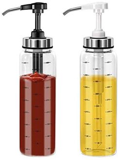 Saus Squeeze Flessen Voor Keuken & Bbq, 2 Pack Olijfolie Dispenser Glazen Flessen, voor Ketchup/Salade/Dressing/Honing, 500Ml