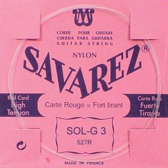 Savarez 527-R G-3-snaar G-3-snaar, silverplated nylon (rouge), sluit aan bij 520-F set, hard tension