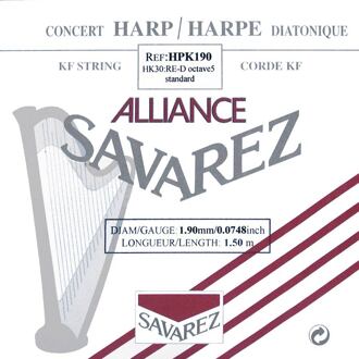 Savarez HPK-190 kleine of concert harp snaar kleine of concert harp snaar, plain KF, 1,90mm, lengte: 1,5 meter