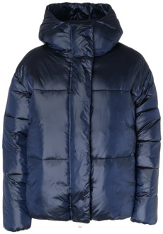 Save The Duck Blauw en Zwart Aimie Gerecyclede Nylon Puffer Jas Save The Duck , Blue , Dames - Xl,L,M,S,Xs