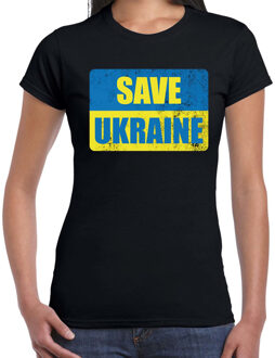 Save Ukraine t-shirt zwart dames - Oekraine shirt met Oekraiense vlag S