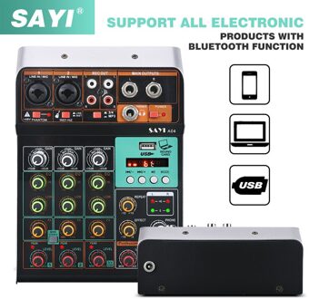Sayi A04 Mini Draagbare Mixer Audio Dj Muziek Console Met Usb, Bluetooh,48V Phantom Power Voor Pc Opname Zingen Webcast Party
