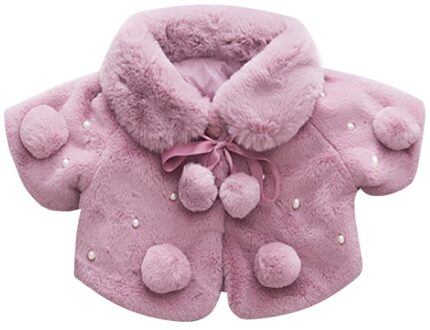 Sbaby Children Kids Warm Winter Coat Baby Girl Ball Pearl Long Sleeve Outerwear Clothes Paars / 12m