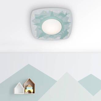 Scandi forest LED plafondlamp, 58 cm, groen, MDF hout mintgroen, wit