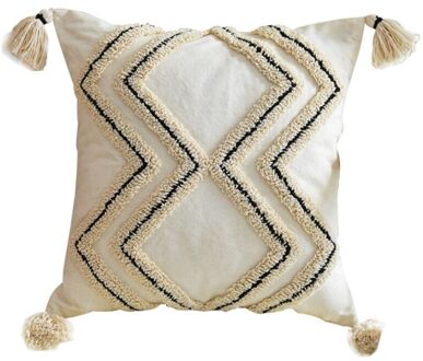 Scandinavische Stijl Boho Sierkussen Case Geweven Getuft Geometrische Gestreepte Katoenen Kussenhoes Shell Met Kwastje Voor Couch Sofa