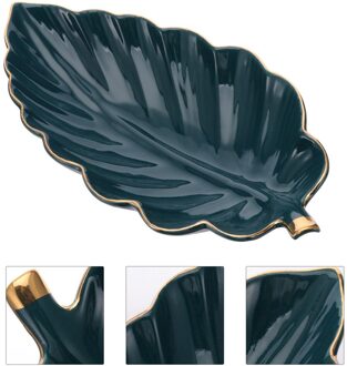 Scandinavische Stijl Keramische Sieraden Schotel Creatieve Bladvorm Opbergvak Lade donker groen