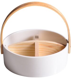 Scandinavische Stijl Witte Ronde Keramische Snoep Schotel Multi-raster Gedroogd Fruit Moer Snack Plaat Keuken Opslag Decoratieve Lade met handvat klein