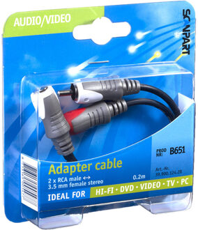 Scanpart audio adapterkabel 3.5mm - 2xRCA 0,2m Zwart Mini jack kabel Zwart