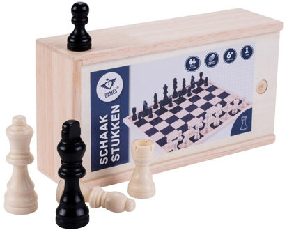 Schaakstukken in Houten Kist No.3 Zwart