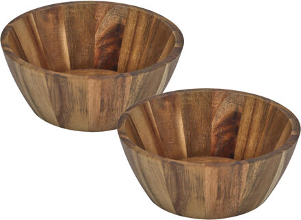 Schaal - 2x - D16 cm - acacia hout - rond - fruitschaal - kom
