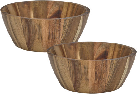 Schaal - 2x - D20 cm - acacia hout - rond - fruitschaal - kom