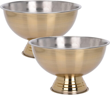 Schaal op voet - 2x - goud/zilver - 39 x 24 cm - RVS - keuken schalen - kom