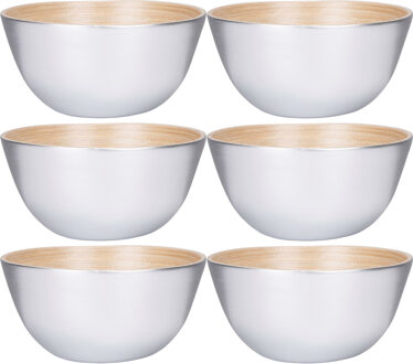 Schaaltje/kommetje - 8x - zilver - bamboe - D14 cm x H7 cm