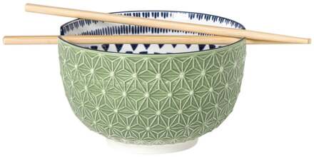 Schaaltje met eetstokjes Axel - groen/blauw - ø15x9 cm