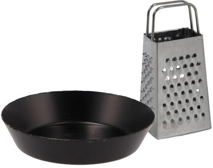 Schaaltje voor amberblokjes/geurblokjes - incl. rasp - zwart - metaal - D10 x 2 cm