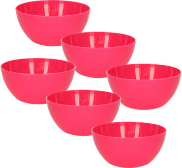 Schaaltjes - 6x stuks - kunststof - kommetjes - dessert/ontbijt - D14 x H6 cm - fuchsia