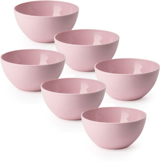 Schaaltjes - 6x stuks - kunststof - kommetjes - dessert/ontbijt - D14 x H6 cm - roze