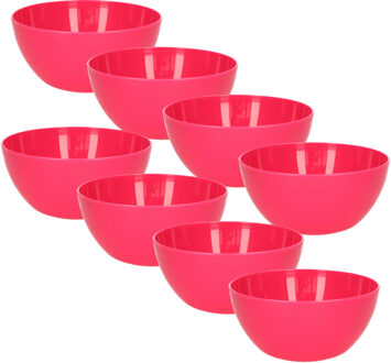 Schaaltjes - 8x stuks - kunststof - kommetjes - dessert/ontbijt - D14 x H6 cm - fuchsia