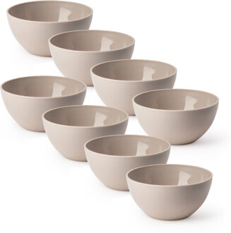 Schaaltjes - 8x stuks - kunststof - kommetjes - dessert/ontbijt - D14 x H6 cm - taupe
