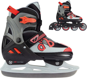 Schaats - Skates Combo Verstelbaar 37-40 - Red Raider - Zwart/Rood/Grijs