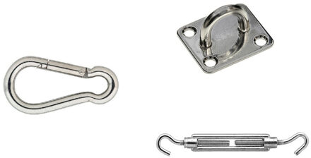 Schaduwdoek ophangaccessoires RVS 3-delig inclusief reserve karabijnhaak