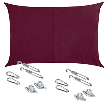 Schaduwdoek/zonnescherm Curacao rechthoekig bordeaux rood 3 x 4 meter met ophanghaken