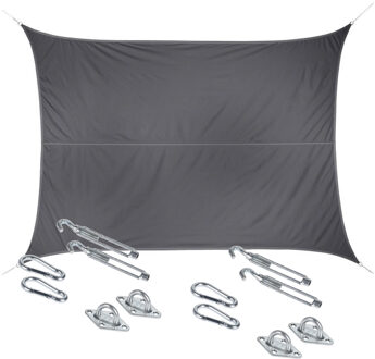 Schaduwdoek/zonnescherm Curacao rechthoekig grijs 3 x 4 meter met ophanghaken