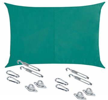 Schaduwdoek/zonnescherm Curacao rechthoekig mint groen 2 x 3 meter met ophanghaken