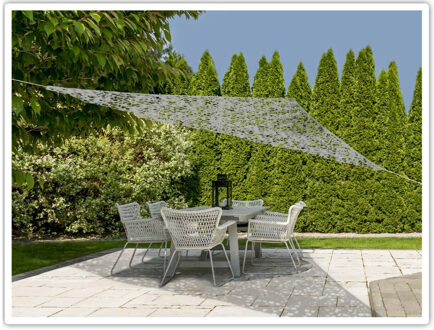 Schaduwdoek/zonnescherm driehoek camouflage grijs 3.6 x 3.6 x 3.6 meter