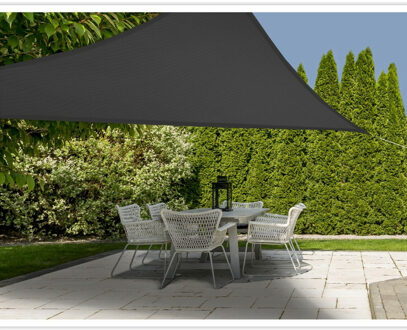 Schaduwdoek/zonnescherm driehoek grijs 3,6 meter inclusief ophangaccessoires