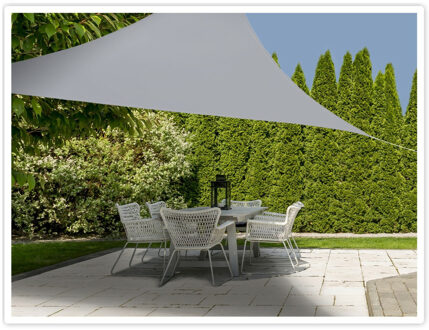 Schaduwdoek/zonnescherm driehoek grijs 3,6 meter inclusief ophangaccessoires