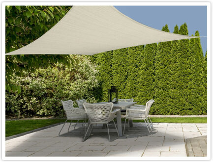 Schaduwdoek/zonnescherm vierkant gebroken wit 3 x 3 meter inclusief ophangaccessoires