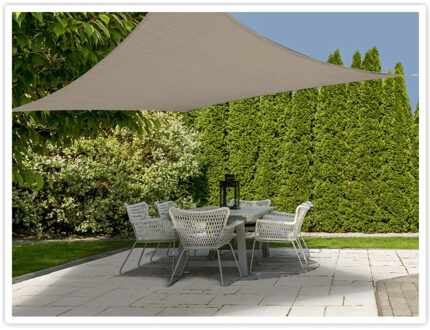 Schaduwdoek/zonnescherm vierkant zandkleurig 3 x 3 meter inclusief ophangaccessoires